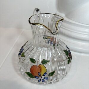 Crystal Clear Pitcher Handcrafted Venetian Fruit 22K Gold Trim‎ Romania 96 oz